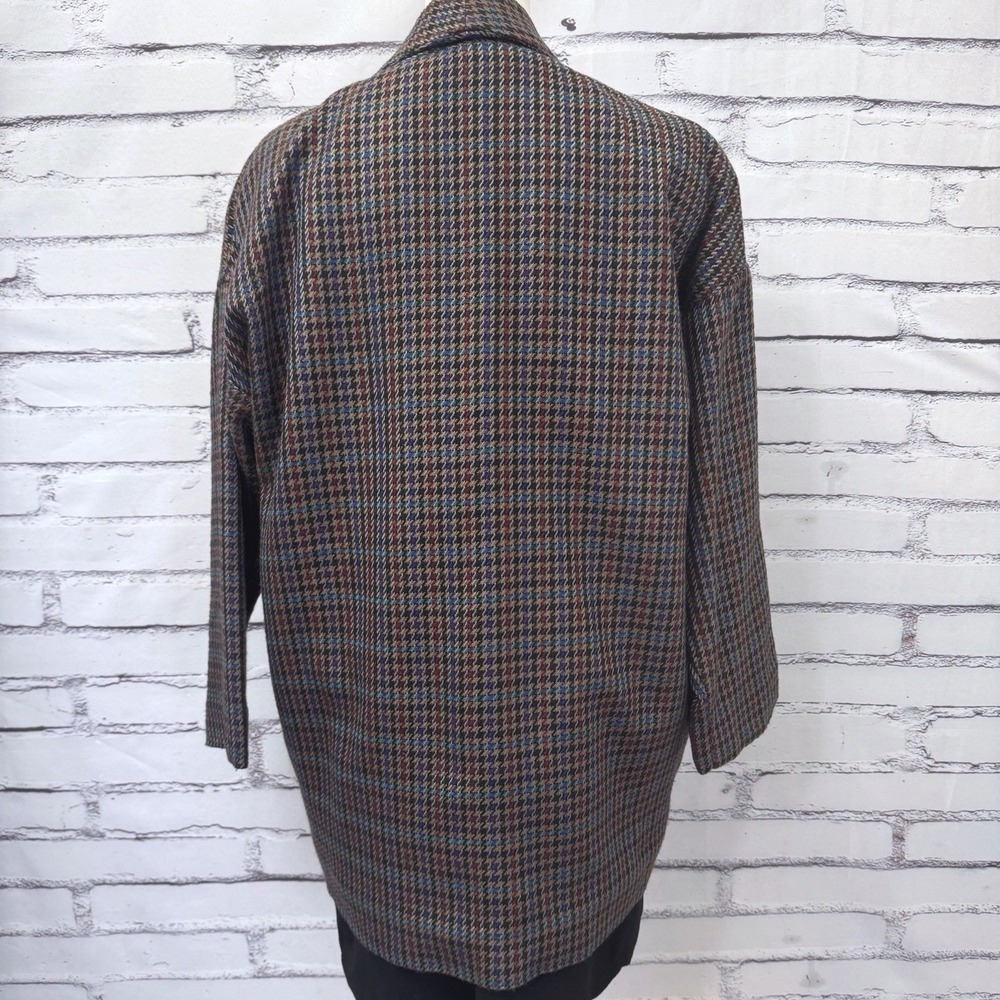 Vintage Houndstooth Tweed Jacket Women's Medium Draped Shawl Collar Open Front - Picture 4 of 16